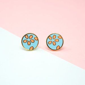 Handcrafted Sakura Light Blue Enamel Stud Earrings